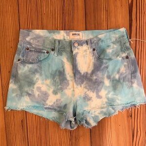 Agolde Aqua and White Tie-Dye Jean Shorts